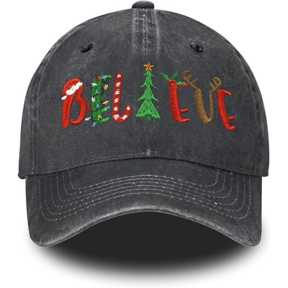 Unisex Black 100% Cotton Christmas Embroidery Adjustable Classic Baseball Cap